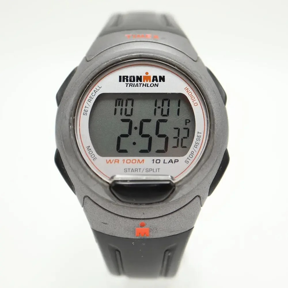 Timex Ironman Triathlon Watch Men Indiglo 40mm Black Gray 10 Lap w New Battery